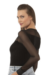 Özkan 22786 Kadın Likralı Pamuklu Süprem Esnek Rahat Tül Detaylı Bisiklet Yaka Kancalı Çıtçıtlı Body Zıbın - Thumbnail