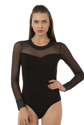 Özkan 22786 Kadın Likralı Pamuklu Süprem Esnek Rahat Tül Detaylı Bisiklet Yaka Kancalı Çıtçıtlı Body Zıbın - Thumbnail