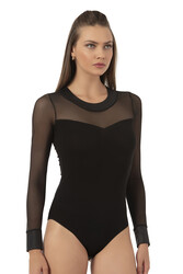 Özkan 22786 Kadın Likralı Pamuklu Süprem Esnek Rahat Tül Detaylı Bisiklet Yaka Kancalı Çıtçıtlı Body Zıbın - Thumbnail