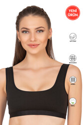 Özkan 27407 Kadın Pamuklu Likralı Çıkarılabilir Pedli Balensiz Süprem Kumaş Rahat Kalın Askılı Sütyen Büstiyer - Thumbnail