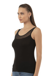 Özkan 20575 Kadın Pamuklu Likralı Süprem Tül Detaylı Kalın Askılı Havuz Yaka Atlet - Thumbnail