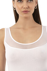 Özkan 20575 Kadın Pamuklu Likralı Süprem Tül Detaylı Kalın Askılı Havuz Yaka Atlet - Thumbnail