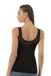 Özkan 20575 Kadın Pamuklu Likralı Süprem Tül Detaylı Kalın Askılı Havuz Yaka Atlet - Thumbnail