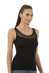 Özkan 20575 Kadın Pamuklu Likralı Süprem Tül Detaylı Kalın Askılı Havuz Yaka Atlet - Thumbnail