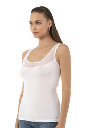 Özkan 20575 Kadın Pamuklu Likralı Süprem Tül Detaylı Kalın Askılı Havuz Yaka Atlet - Thumbnail