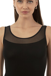 Özkan 20575 Kadın Pamuklu Likralı Süprem Tül Detaylı Kalın Askılı Havuz Yaka Atlet - Thumbnail