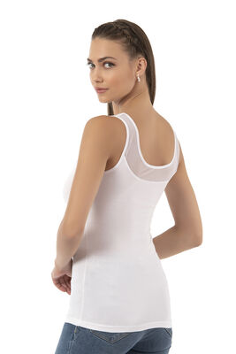 Özkan Underwear - Özkan 20575 Kadın Pamuklu Likralı Süprem Tül Detaylı Kalın Askılı Havuz Yaka Atlet (1)