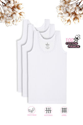 Özkan Underwear - Özkan 0800 3'lü Paket Kız Çocuk %100 Pamuklu Ribana Esnek Rahat Yakası Çiçek Desenli Kalın Askılı Atlet