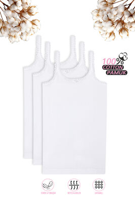 Özkan 1610 3'lü Paket Kız Çocuk %100 Pamuklu Ribana Yakası Dantel Detaylı Esnek Rahat İnce Askılı Örme Atlet