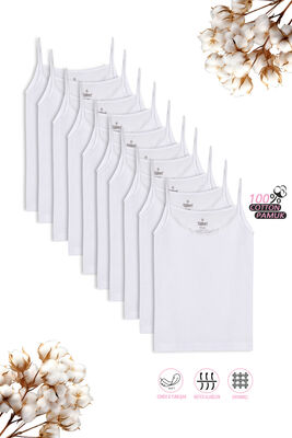 Özkan Underwear Özkan 0806 10'lu Paket Kız Çocuk %100 Pamuklu Ribana Esnek Rahat Yakası Dantelli İp Askılı Atlet