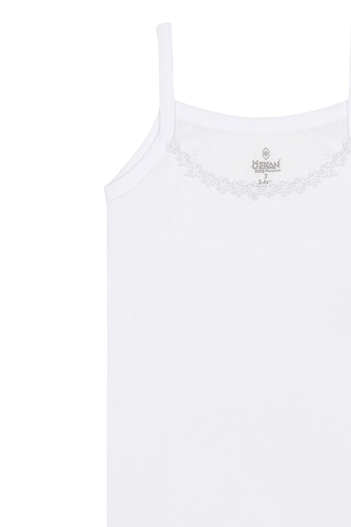 Özkan 0805 3'lü Paket Kız Çocuk %100 Pamuklu Ribana Esnek Rahat Yakası Brode Papatya Detaylı İp Askılı Atlet