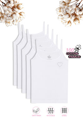 Özkan Underwear - Özkan Underwear Özkan 0817 5'li Paket Kız Çocuk %100 Pamuklu Ribana Esnek Rahat Önü Taşlı İp Askılı Atlet