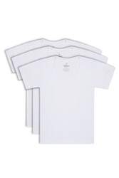 Özkan Underwear 0803 3'lü Paket Erkek Çocuk %100 Pamuklu Ribana Esnek Rahat Kısa Kollu Geniş Yaka Atlet Fanila - Thumbnail