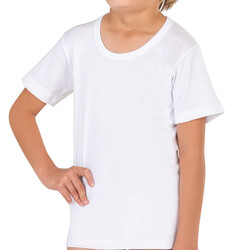 Özkan Underwear 0803 3'lü Paket Erkek Çocuk %100 Pamuklu Ribana Esnek Rahat Kısa Kollu Geniş Yaka Atlet Fanila - Thumbnail