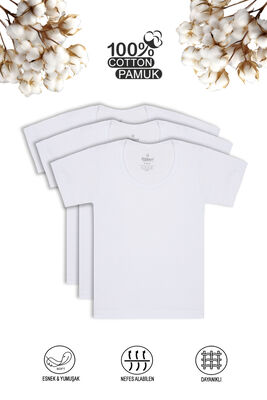 Özkan Underwear 0803 3'lü Paket Erkek Çocuk %100 Pamuklu Ribana Esnek Rahat Kısa Kollu Geniş Yaka Atlet Fanila