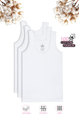 Özkan Underwear - Özkan 1605 3'lü Paket Kız Çocuk %100 Pamuklu Ribana Yakası Dantel Detaylı Esnek Rahat Kalın Askılı Atlet