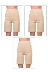 Özkan Underwear Özkan 0112 3'lü Paket Kadın Pamuklu Ağlı Model Ribana Esnek Rahat Yumuşak Paçalı Diz Üstü Kısa Tayt - Thumbnail