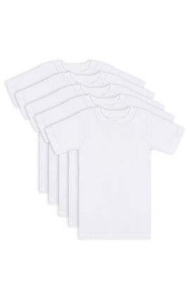 Özkan Underwear - Özkan Underwear Özkan Underwear Özkan 0706 5'li Paket Erkek Çocuk %100 Pamuklu Ribana Esnek Rahat Yarım Kol Kapalı Yaka Fanila T-shirt