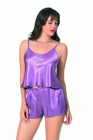 Primoda 9080 İnce Askılı Saten Babydoll Şortlu Takım (1)